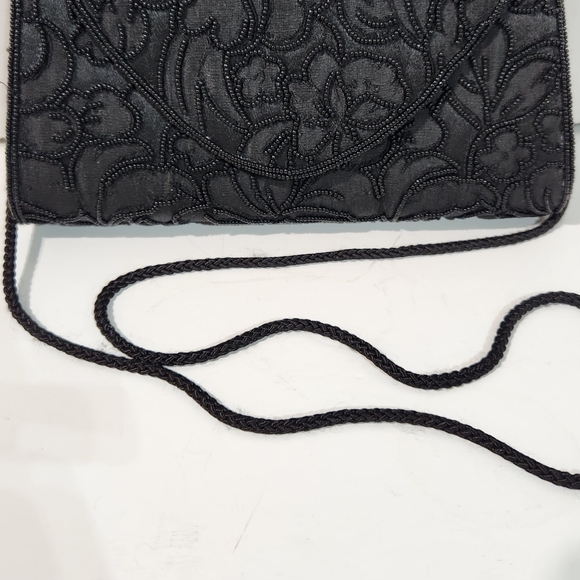 VTG Henry Birks Black Beaded Envelope Clutch Bag with Rope Shoulder Strap, 1990s - Picture 5 of 8